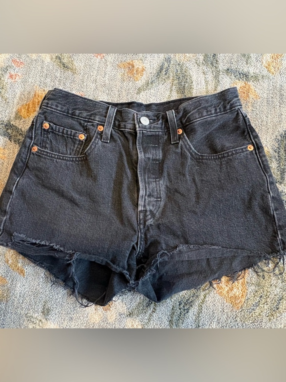 Levi's Y2K Black Signature 501 Cutoff Shorts Size 27 Iconic Distressed Denim